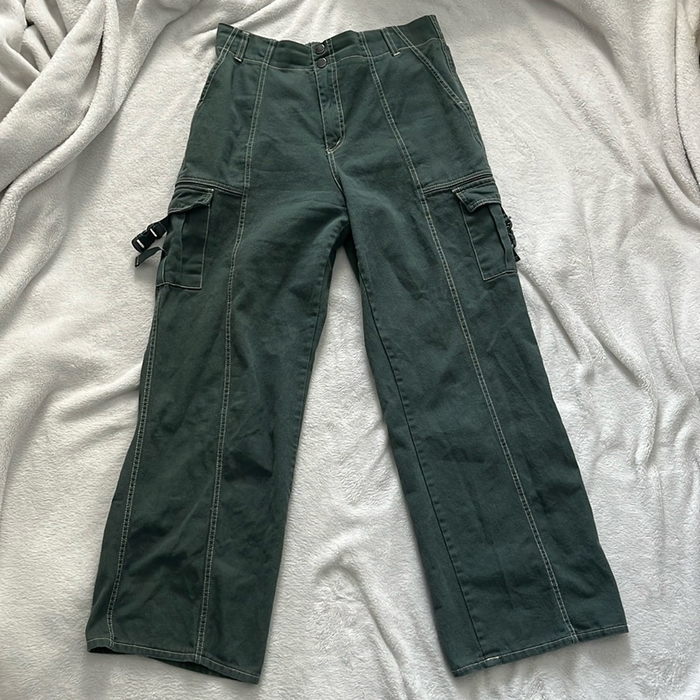 RSQ green elastic waistband skate baggy jeans with side pockets
